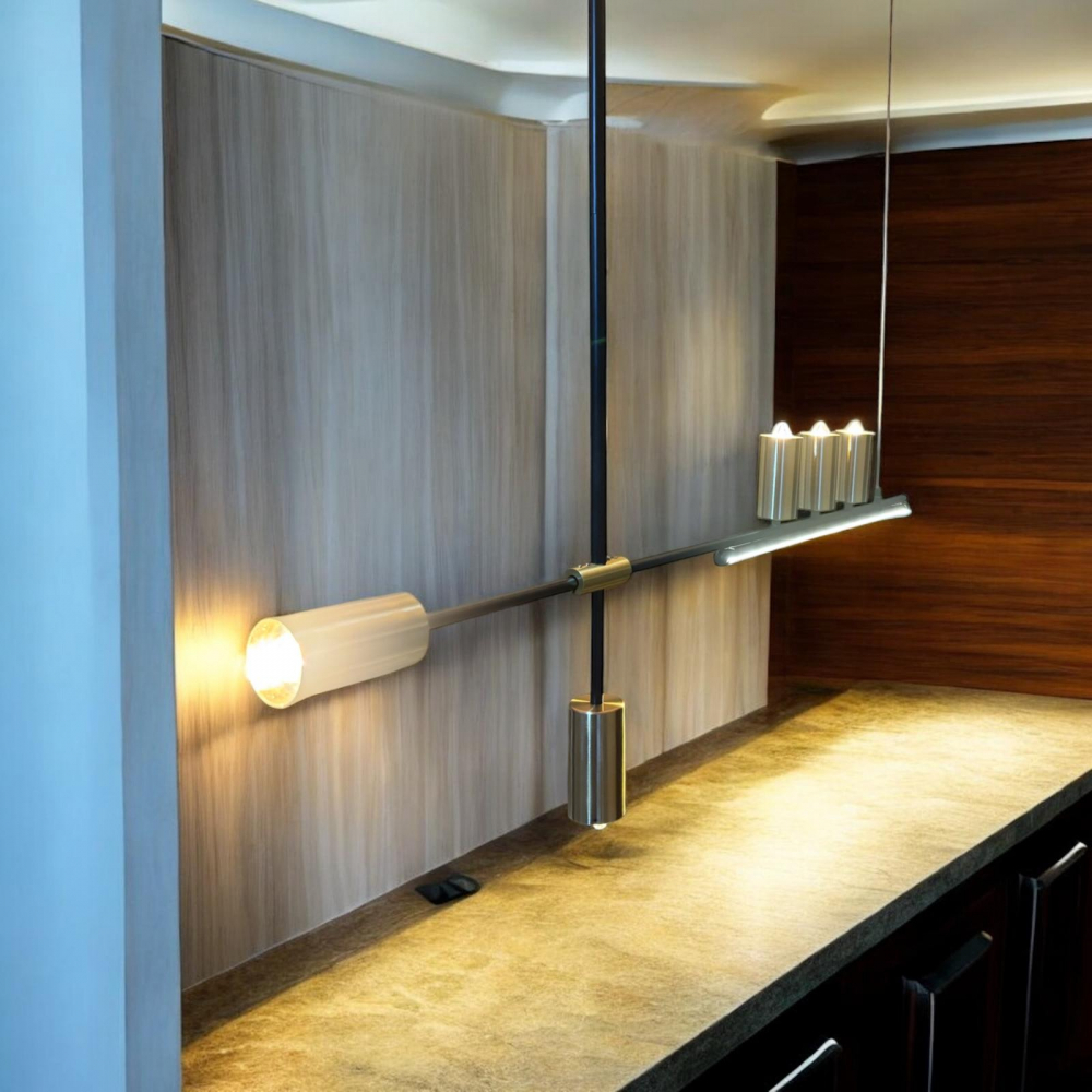 Lustra suspendata dining, 130cm, cu LED si 5 x E27, schelet metalic negru - auriu, AVI-4682 [3]