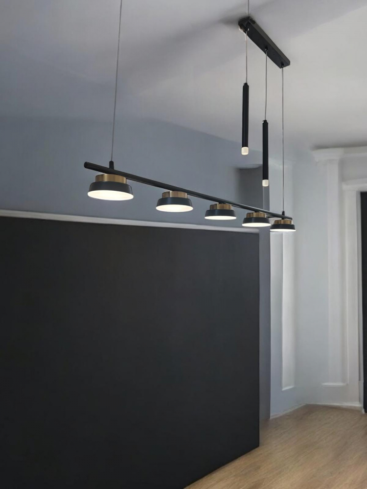 Lustra suspendata dining LED, 120 cm, cu 5 spoturi si 2 pendule, negru - auriu, AVI-4680 [6]