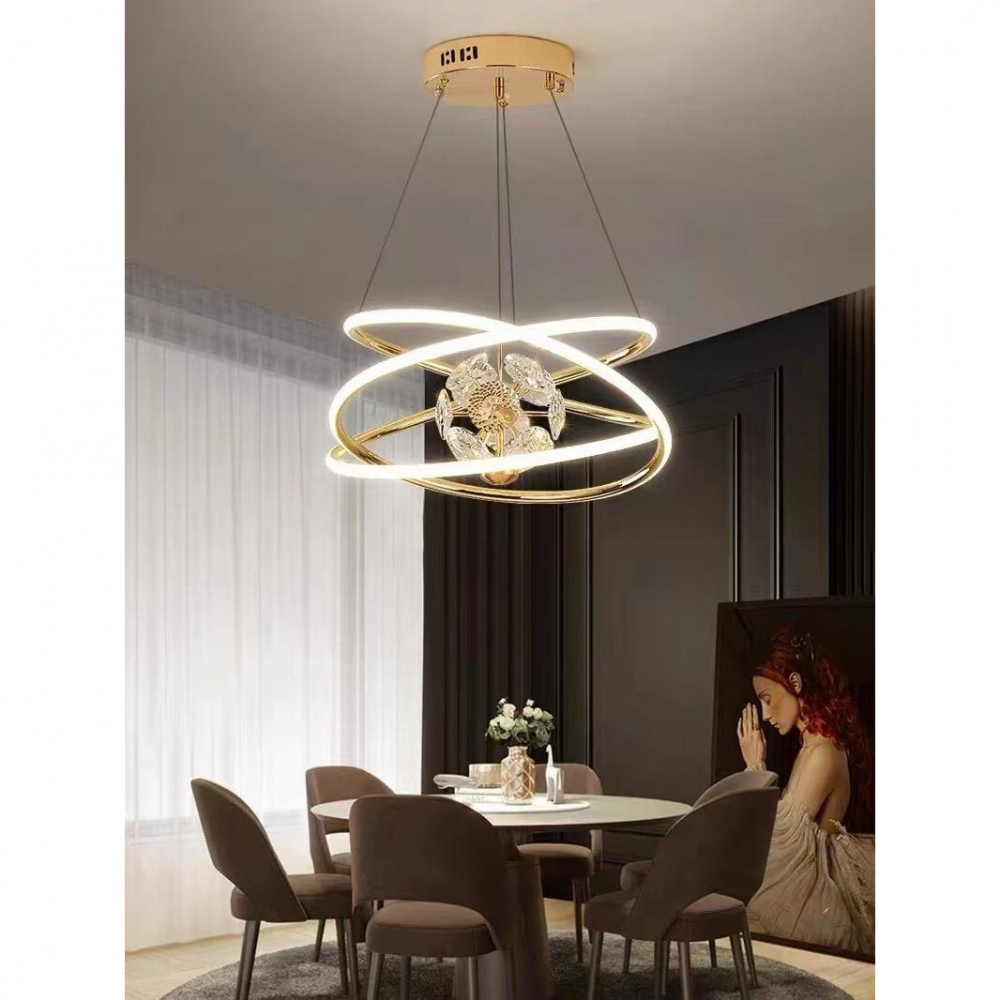 Lustra suspendata LED Ø40 cm, spirala one piece cu detalii sticla, auriu, AVI-4385 [1]