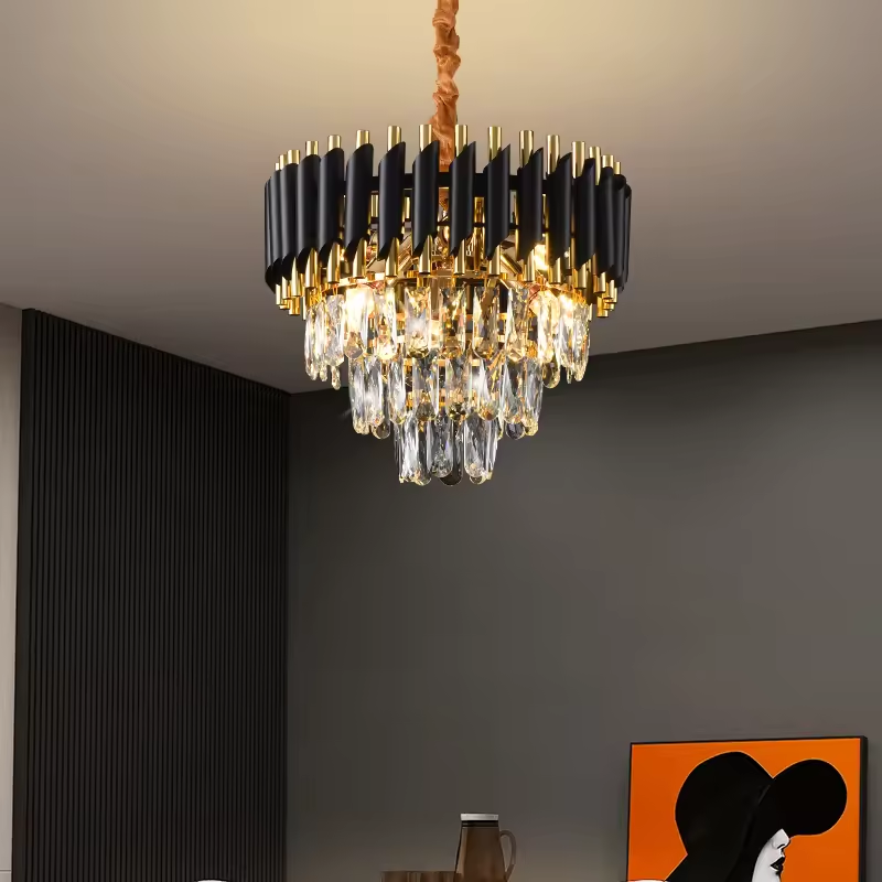 Lustră tip candelabru cu cristale, AVI®, Ø50 cm, 8 × E14, structură negru-auriu, AVI-5521 [4]