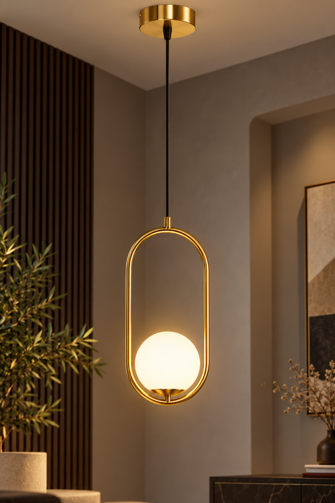 Lustra tip pendul, AVI®, 1 x E27, glob Ø13 cm, structura aurie, design oval decorativ, AVI-5602 [3]