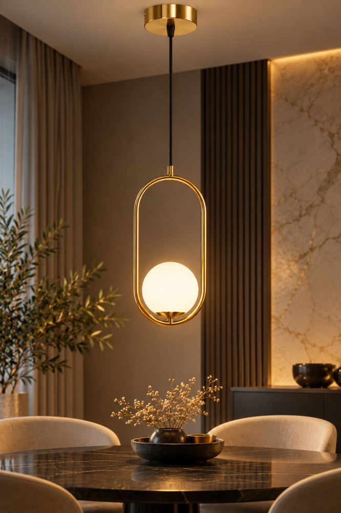 Lustra tip pendul, AVI®, 1 x E27, glob Ø13 cm, structura aurie, design oval decorativ, AVI-5602 [2]