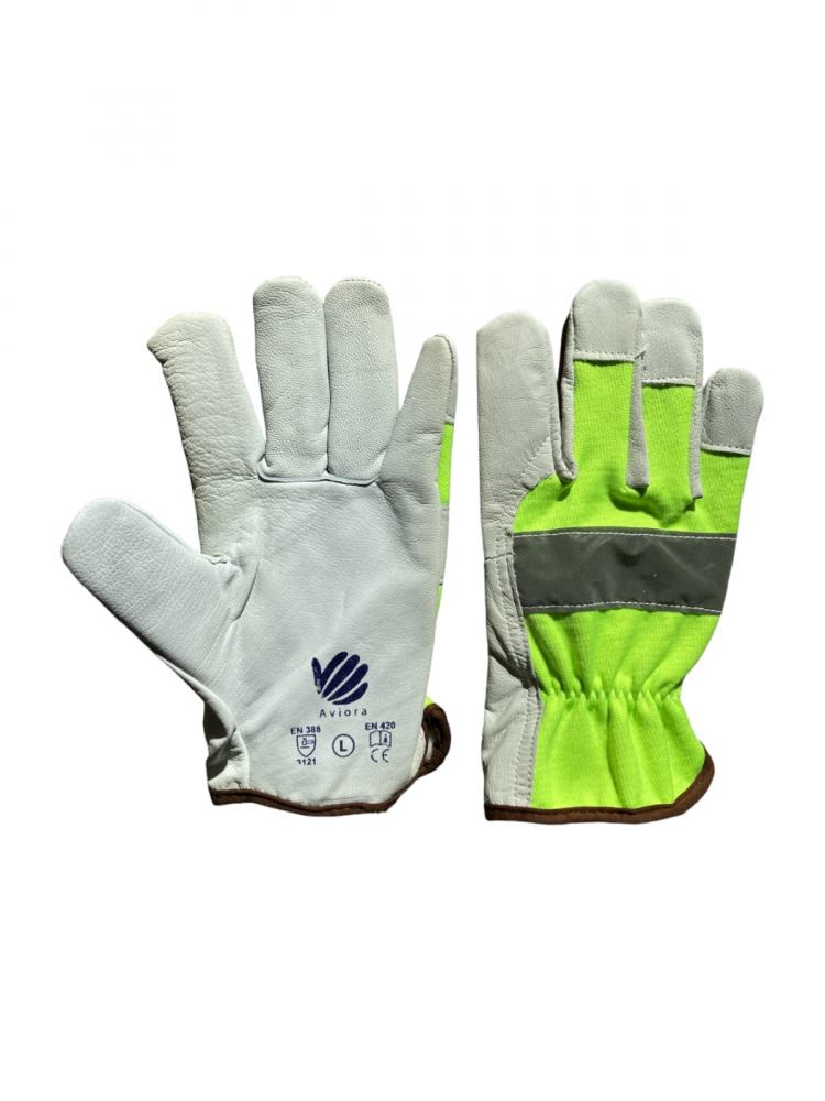 Manusi din piele cu banda reflectorizanta, marimea XL, verde, AVI-144GNR-XL [1]