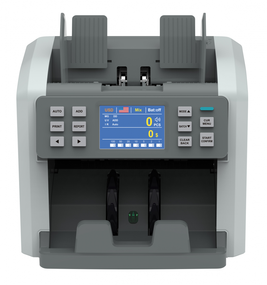 Masina de numarat bani valorica AVI® pentru RON, EUR, USD, GBP, HUF, BGN, cu doi senzori imagine CIS, feeder orizontal, AVI-P100 [2]