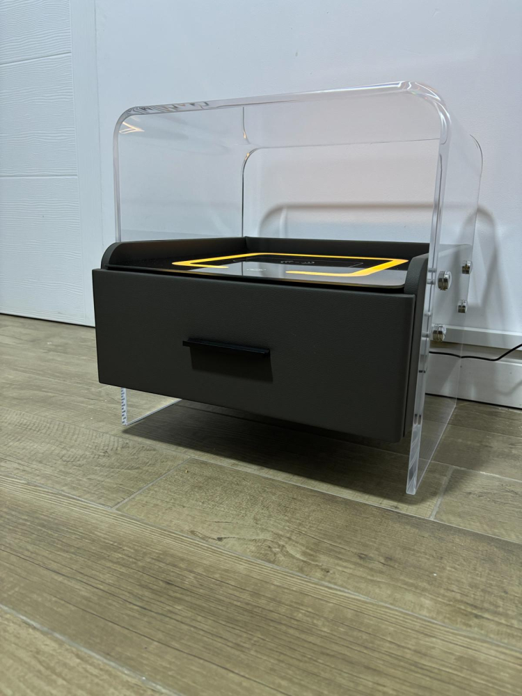 Noptieră smart cu cadru plexiglas 10mm, blat sticlă securizată cu încărcare wireless și iluminare ambientală, 42 x 40 x 43.5 cm, AVI-5222 [3]