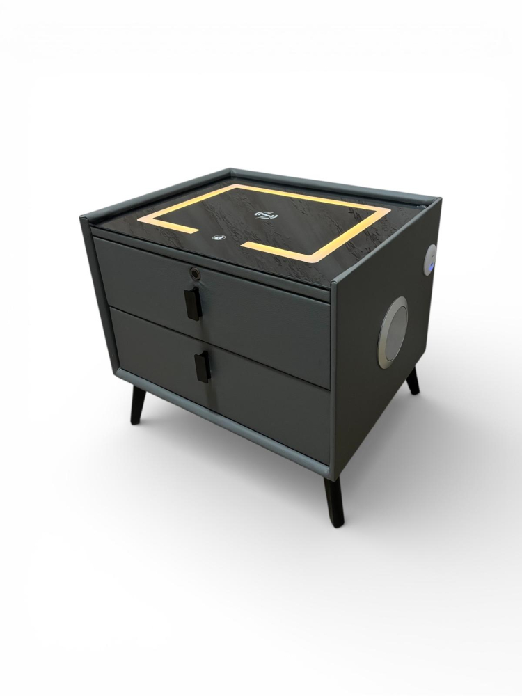 Noptiera Smart cu Iluminare LED, Încărcare Wireless, 2 boxe Bluetooth și securizare sertar cu amprenta, 50 x 40cm, H 45cm, AVI-4875 [11]