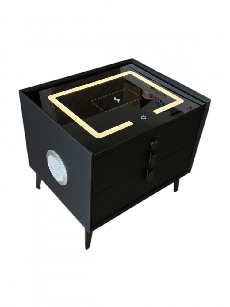 Noptiera Smart cu Iluminare LED, Încărcare Wireless, 2 boxe Bluetooth și securizare sertar cu amprenta, 50 x 40cm, H 45cm, negru, AVI-4875 [4]