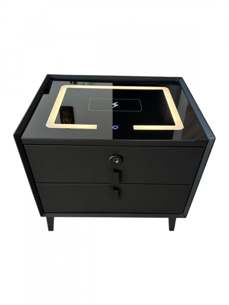 Noptiera Smart cu Iluminare LED, Încărcare Wireless, 2 boxe Bluetooth și securizare sertar cu amprenta, 50 x 40cm, H 45cm, negru, AVI-4875 [6]