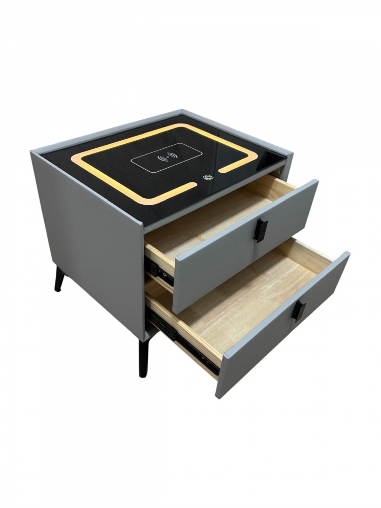 Noptieră smart cu încărcare wireless, porturi USB, blat din sticlă securizată și 2 sertare, tapițată cu piele ecologică, 50 x 40 x 40.5 cm, AVI-5217 [4]