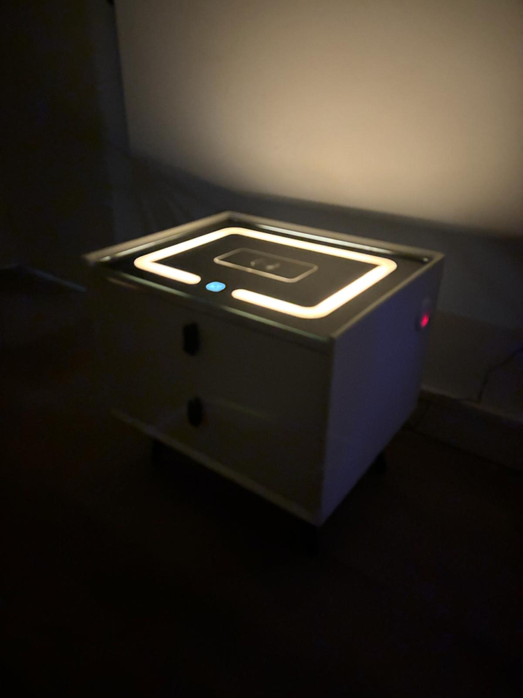 Noptieră smart cu încărcare wireless, porturi USB, blat din sticlă securizată și 2 sertare, tapițată cu piele ecologică, 50 x 40 x 40.5 cm, AVI-5217 [3]