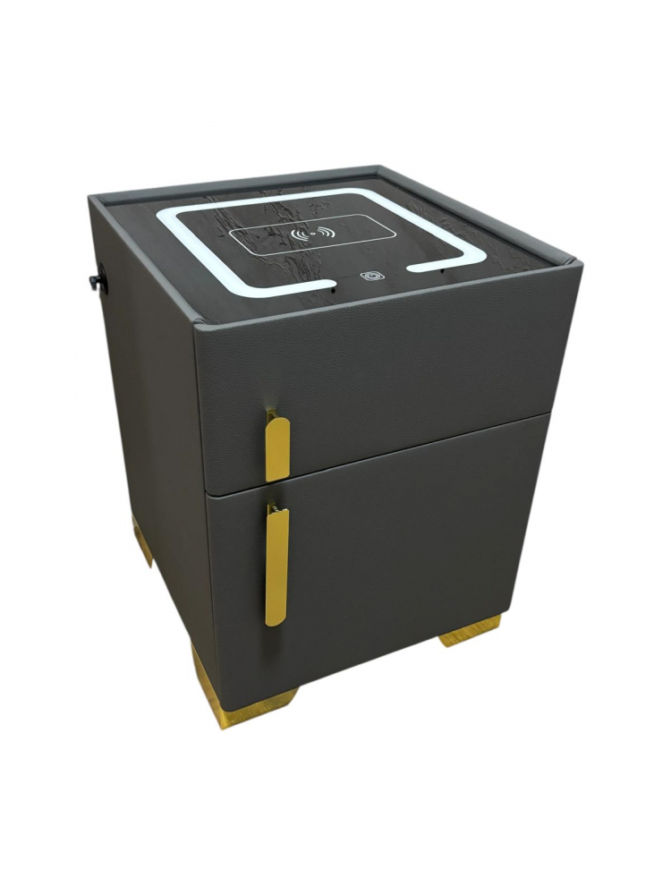 Noptieră smart cu încărcare wireless, seif cu cod PIN, porturi USB și blat din sticlă securizată iluminată LED, 40.5 x 41.5 x 52.5 cm, gri antracit AVI-5221 [11]