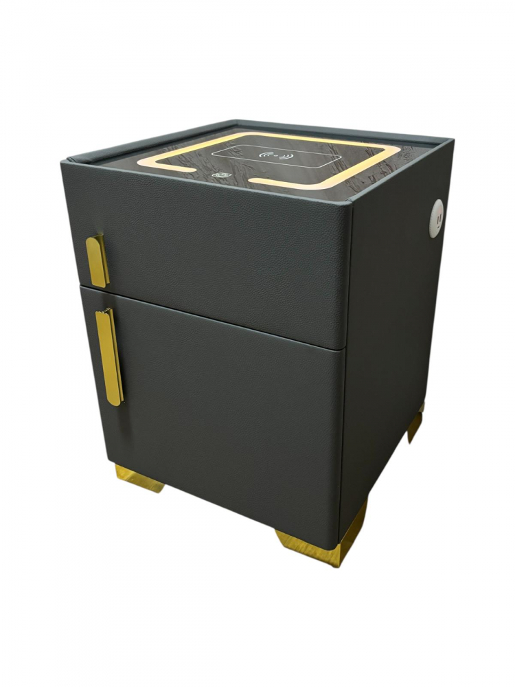 Noptieră smart cu încărcare wireless, seif cu cod PIN, porturi USB și blat din sticlă securizată iluminată LED, 40.5 x 41.5 x 52.5 cm, gri antracit AVI-5221 [7]