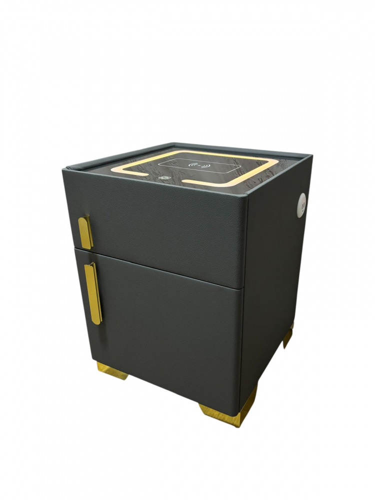 Noptieră smart cu încărcare wireless, seif cu cod PIN, porturi USB și blat din sticlă securizată iluminată LED, 40.5 x 41.5 x 52.5 cm, gri antracit AVI-5221 [12]