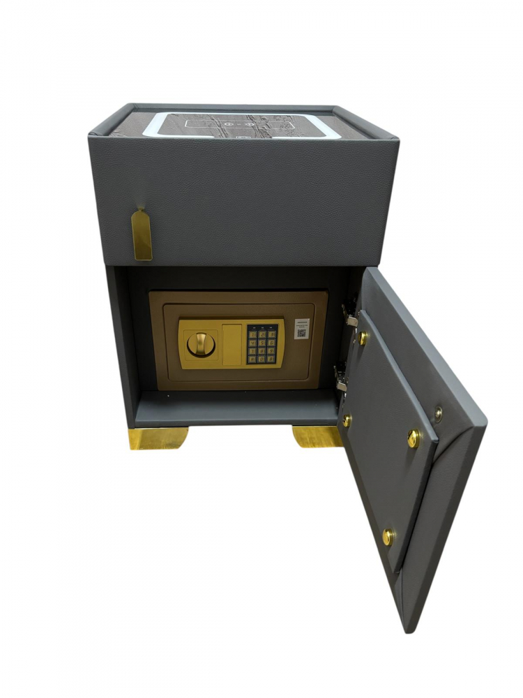 Noptieră smart cu încărcare wireless, seif cu cod PIN, porturi USB și blat din sticlă securizată iluminată LED, 40.5 x 41.5 x 52.5 cm, gri antracit AVI-5221 [10]