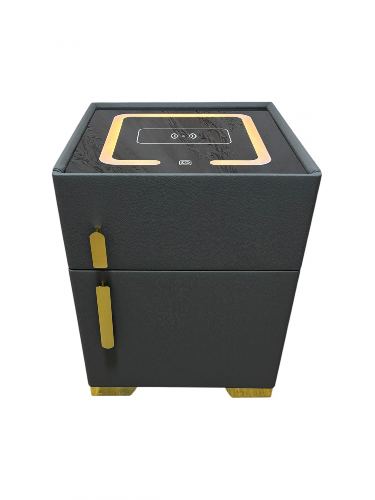 Noptieră smart cu încărcare wireless, seif cu cod PIN, porturi USB și blat din sticlă securizată iluminată LED, 40.5 x 41.5 x 52.5 cm, gri antracit AVI-5221 [8]