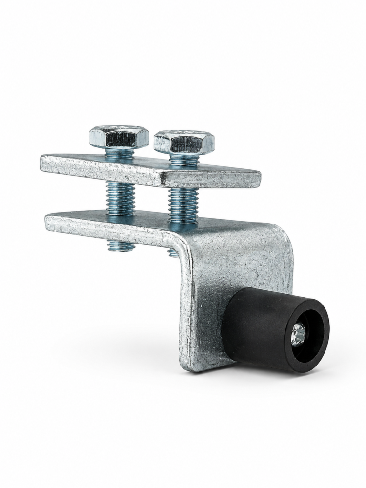 Opritor pentru porti suspendate si usi industriale, AVI®, tampon cauciuc Ø20 mm, placa tip L 58 x 40 x 35 mm, grosime 5 mm, 230 g, AVI-5381 [3]