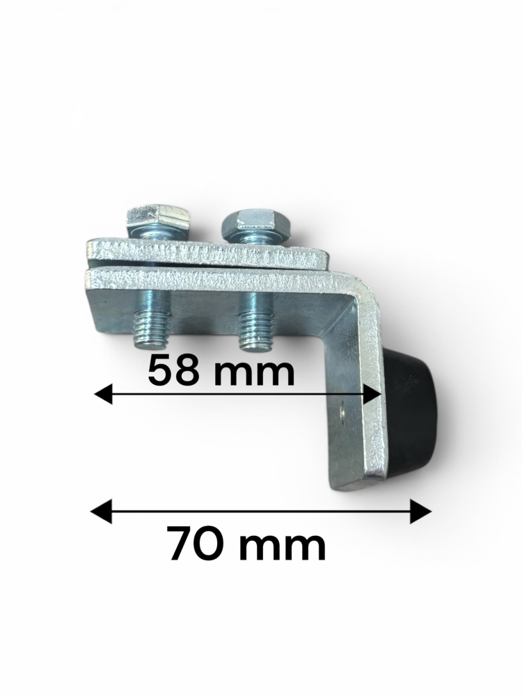 Opritor pentru porți suspendate și uși industriale, AVI®, tampon cauciuc Ø30 mm, placă tip L 58 x 40 x 40 mm, grosime 5 mm, șurub M8, 240 g, AVI-5383 [2]
