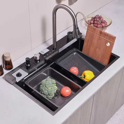 Pachet Chiuveta multifunctionala 750x460 mm, cu doua cascade, afisaj temperatura si iluminare LED, autonoma si prelungitor electric 4799, AVI-4089 [9]