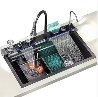 Pachet Chiuveta multifunctionala 750x460 mm, cu doua cascade, afisaj temperatura si iluminare LED, autonoma si prelungitor electric 4799, AVI-4089 [5]