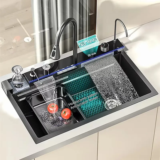 Pachet Chiuveta multifunctionala 750x460 mm, cu doua cascade, afisaj temperatura si iluminare LED, autonoma si prelungitor electric 4799, AVI-4089 [8]