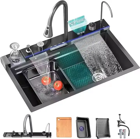 Pachet Chiuveta multifunctionala 750x460 mm, cu doua cascade, afisaj temperatura si iluminare LED, autonoma si prelungitor electric 4799, AVI-4089 [4]