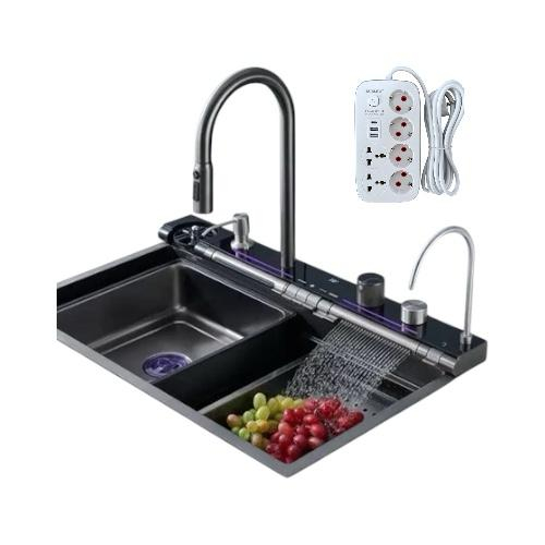 Pachet Chiuveta multifunctionala 750x460 mm, cu doua cascade mobile, afisaj temperatura si iluminare LED, autonoma si prelungitor electric 4799, AVI-4830 [1]