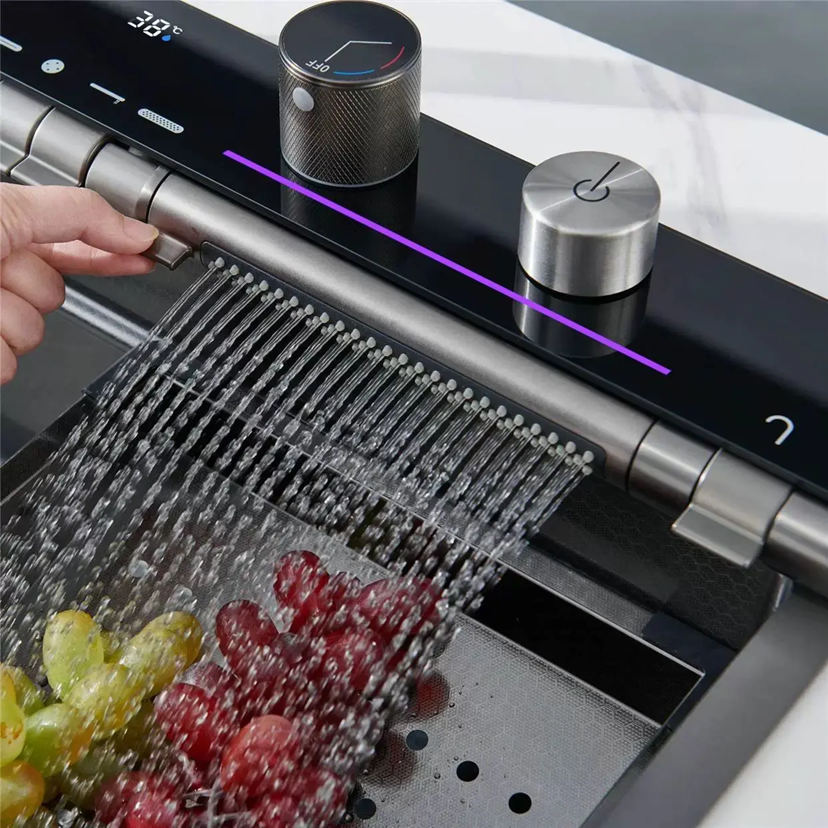 Pachet Chiuveta multifunctionala 750x460 mm, cu doua cascade mobile, afisaj temperatura si iluminare LED, autonoma si prelungitor electric 4799, AVI-4830 [2]