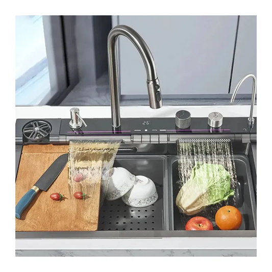 Pachet Chiuveta multifunctionala 750x460 mm, cu doua cascade mobile, afisaj temperatura si iluminare LED, autonoma si prelungitor electric 4799, AVI-4830 [5]