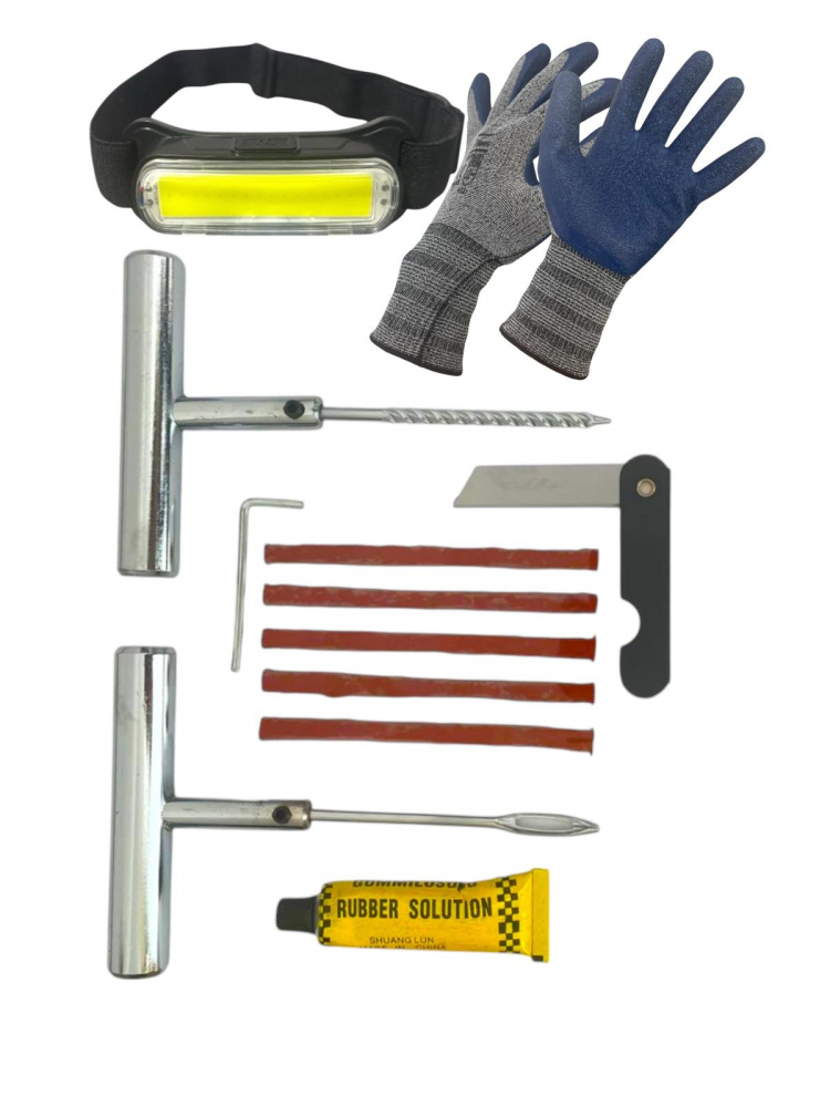 Pachet urgenta, kit reparatie pana anvelope, metalic, cu lanterna de cap 4613 si manusi de lucru 4757, AVI-3328 [1]