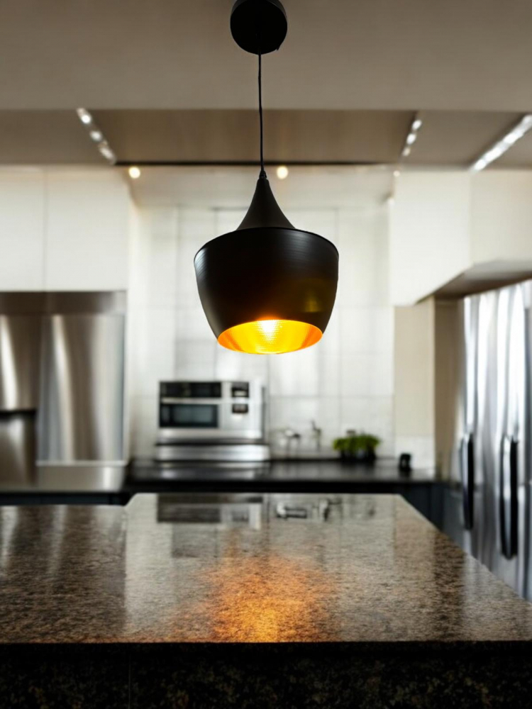 Pendul metalic E27, negru cu interior culoare bronz, opac, inaltime reglabila, Ømax 25cm, Ødeschidere 17cm, AVI-4409 [3]