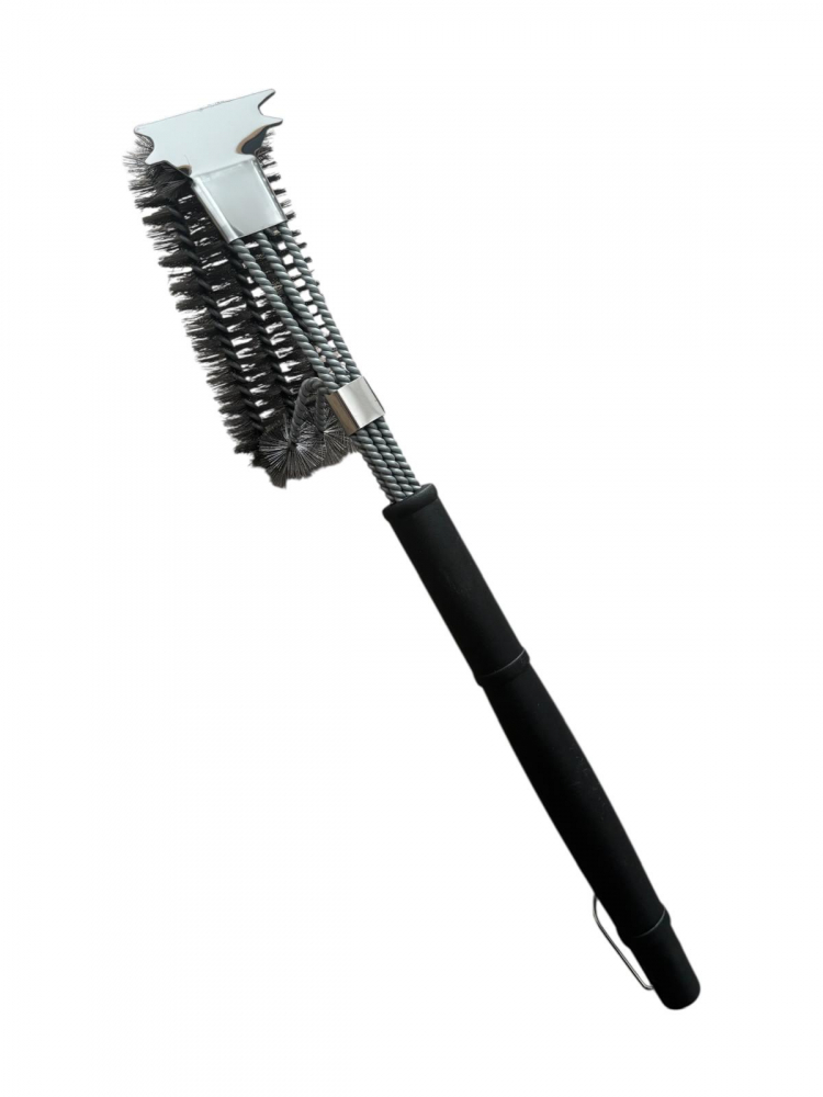 Perie grătar profesională AVI® cu 3 capete cilindrice din sârmă, răzuitor metalic și inel de agățare, 46 cm, 360 g, AVI-4983 [2]