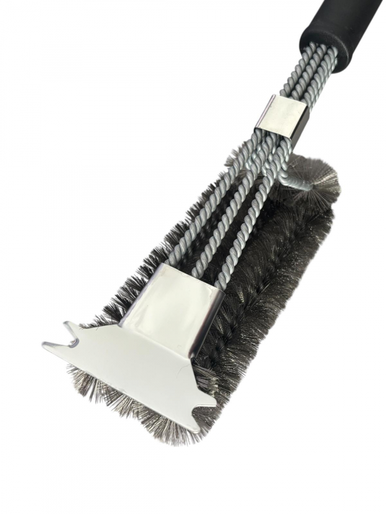 Perie grătar profesională AVI® cu 3 capete cilindrice din sârmă, răzuitor metalic și inel de agățare, 46 cm, 360 g, AVI-4983 [1]