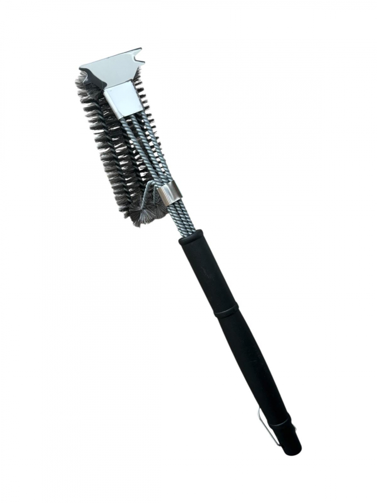 Perie grătar profesională AVI® cu 3 capete cilindrice din sârmă, răzuitor metalic și inel de agățare, 46 cm, 360 g, AVI-4983 [4]