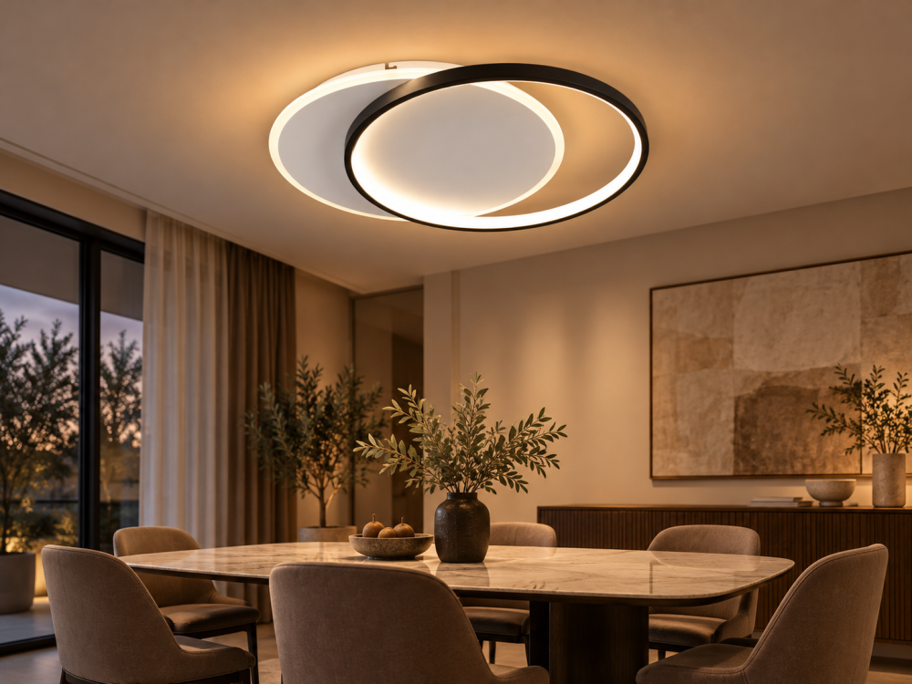 Plafoniera LED moderna AVI®, 2 inele luminoase, alb-negru, 84W, 3 tipuri de lumina, telecomanda, Ø40 cm, AVI-5682 [4]
