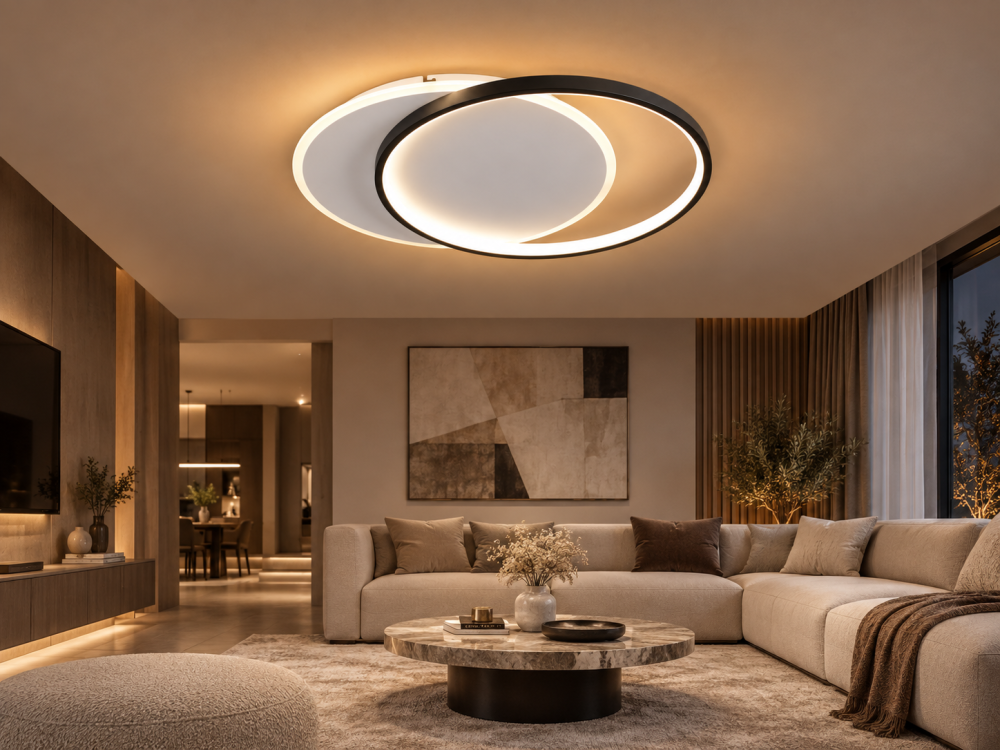 Plafoniera LED moderna AVI®, 2 inele luminoase, alb-negru, 84W, 3 tipuri de lumina, telecomanda, Ø40 cm, AVI-5682 [3]
