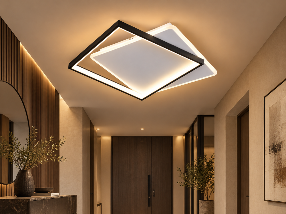 Plafoniera LED moderna AVI®, 2 rame patrate luminoase, alb-negru, 92W, 3 tipuri de lumina, telecomanda, latura 35 cm, AVI-5681 [2]