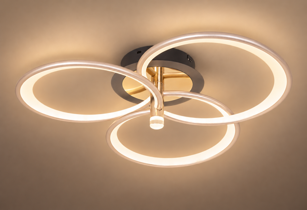 Plafoniera LED moderna AVI®, 3 inele spiralate Ø30 cm, argintiu perlat cu tenta auriu pal, 96W, 3 tipuri de lumina, telecomanda, proiector integrat, AVI-5690 [6]