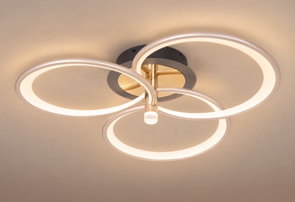 Plafoniera LED moderna AVI®, 3 inele spiralate Ø30 cm, argintiu perlat cu tenta auriu pal, 96W, 3 tipuri de lumina, telecomanda, proiector integrat, AVI-5690 [7]