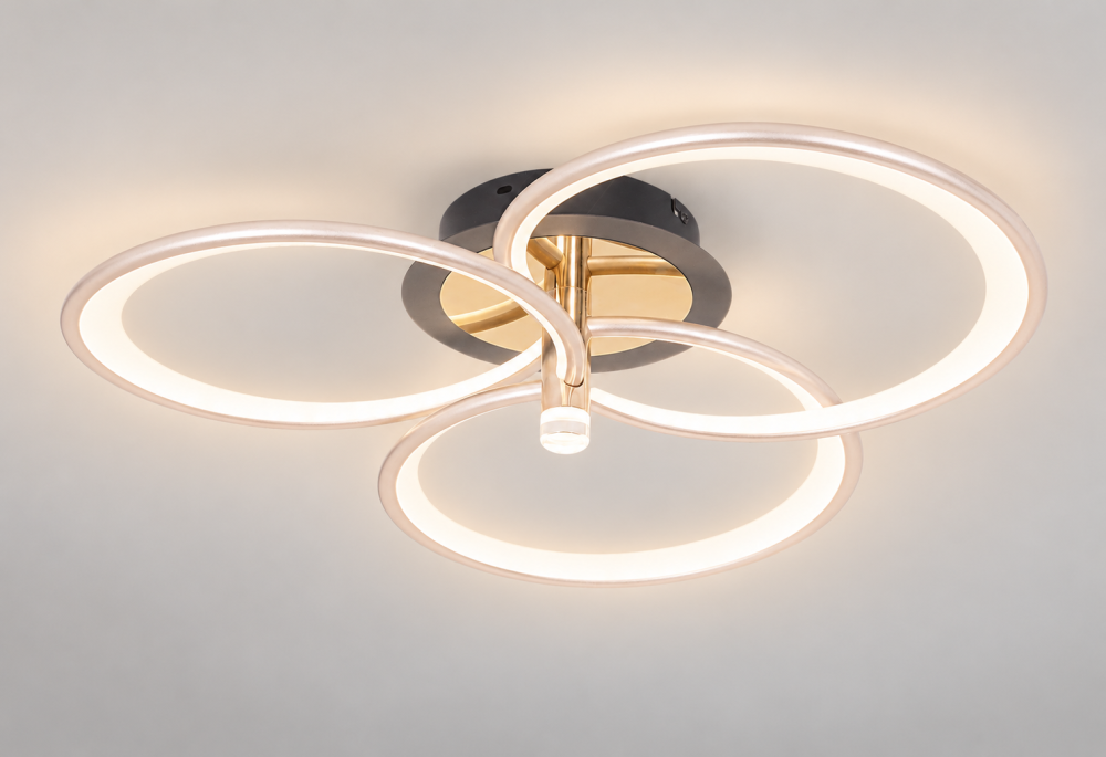 Plafoniera LED moderna AVI®, 3 inele spiralate Ø30 cm, argintiu perlat cu tenta auriu pal, 96W, 3 tipuri de lumina, telecomanda, proiector integrat, AVI-5690 [4]