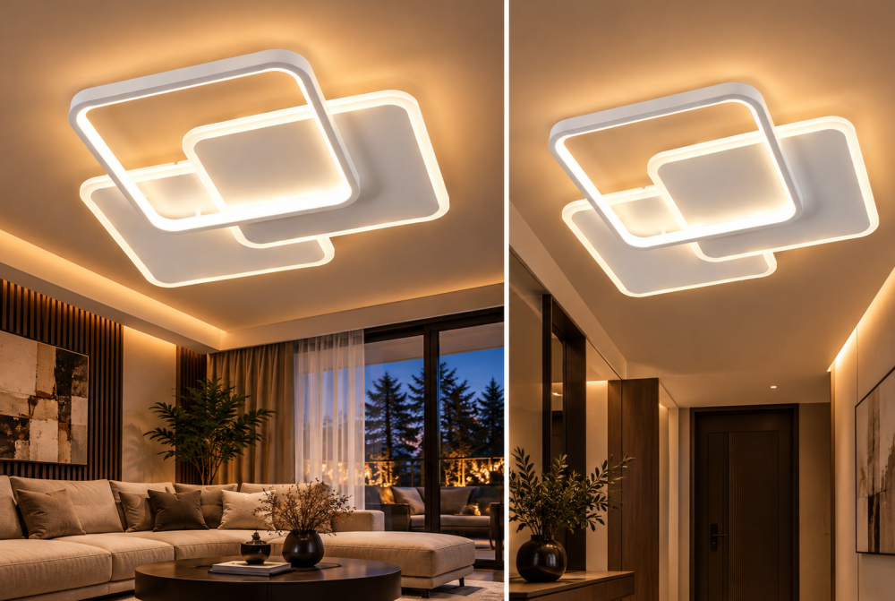 Plafoniera LED moderna AVI®, 3 rame patrate luminoase, alba, 112W, 3 tipuri de lumina, telecomanda, latura 30 cm, AVI-5680 [4]