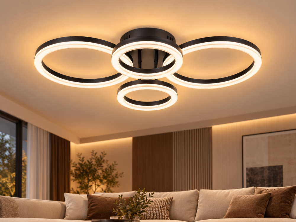 Plafoniera LED moderna AVI®, 4 inele luminoase, neagra, 134W, 3 tipuri de lumina, telecomanda, AVI-5670 [2]