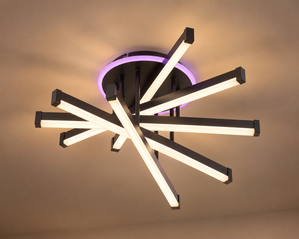 Plafoniera LED moderna AVI®, 5 brate de 50 cm, neagra, 122W, 3 tipuri de lumina, RGB ambiental, telecomanda, AVI-5677 [4]
