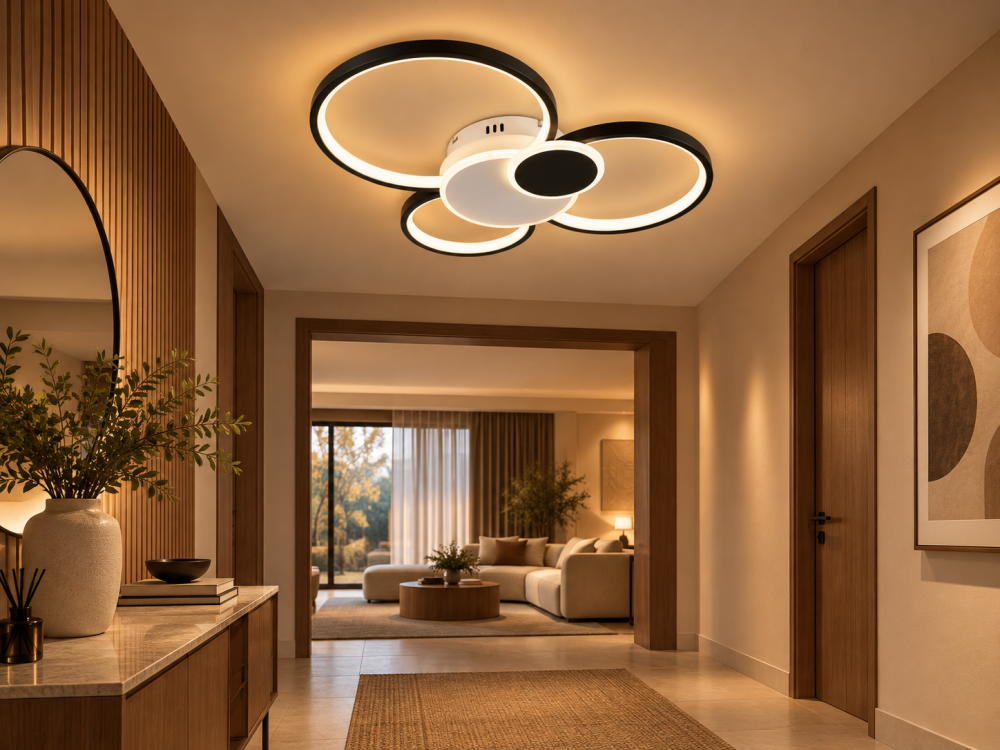 Plafoniera LED moderna AVI®, 5 inele luminoase, alb-negru, 116W, 3 tipuri de lumina, telecomanda, AVI-5683 [2]