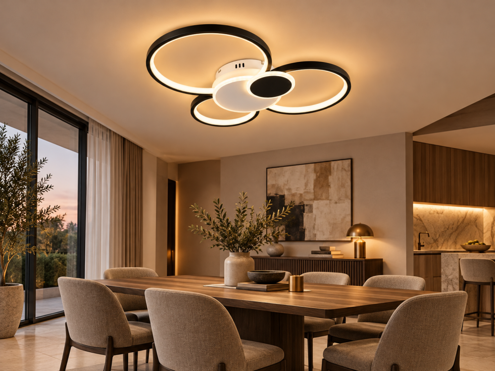 Plafoniera LED moderna AVI®, 5 inele luminoase, alb-negru, 116W, 3 tipuri de lumina, telecomanda, AVI-5683 [4]