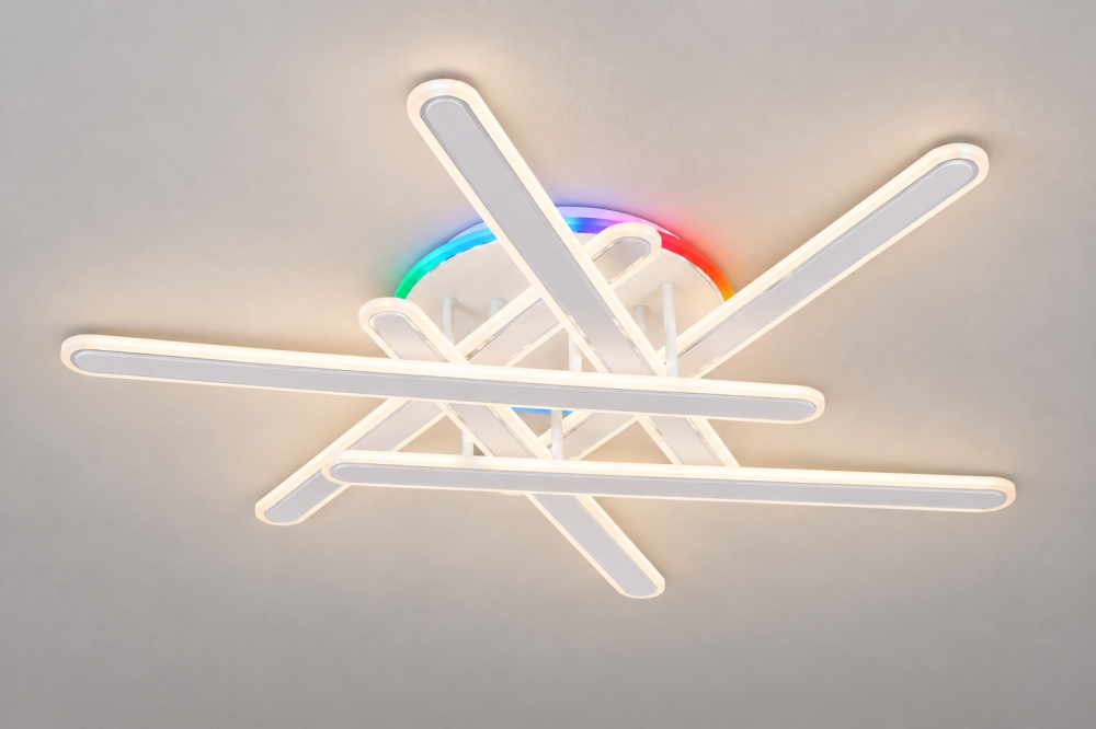 Plafoniera LED moderna AVI®, 6 brate de 60 cm, alba, 210W, 3 tipuri de lumina, RGB ambiental, telecomanda, suport Ø30 cm, AVI-5667 [3]