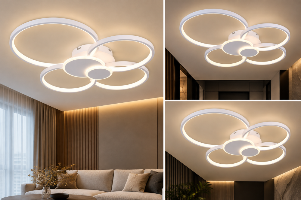 Plafoniera LED moderna AVI®, 6 corpuri circulare, alba, 178W, 3 tipuri de lumina, telecomanda, AVI-5685 [2]