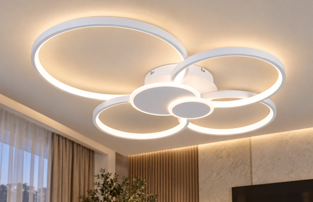 Plafoniera LED moderna AVI®, 6 corpuri circulare, alba, 178W, 3 tipuri de lumina, telecomanda, AVI-5685 [3]