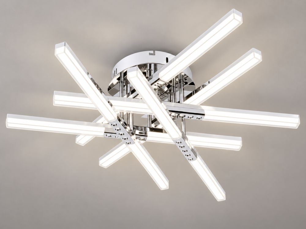 Plafoniera LED moderna AVI®, crom, 168W, 3 tipuri de lumina, telecomanda, 6 brate 60 cm, AVI-5676 [2]