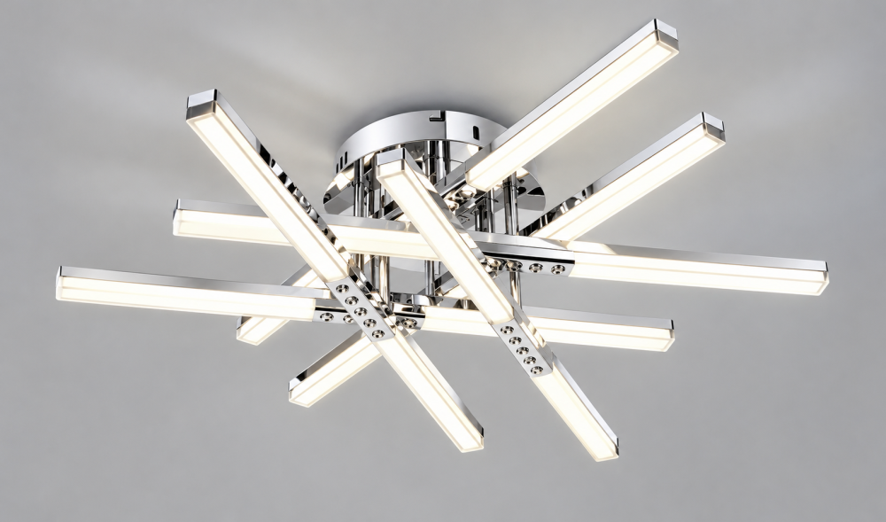 Plafoniera LED moderna AVI®, crom, 168W, 3 tipuri de lumina, telecomanda, 6 brate 60 cm, AVI-5676 [6]