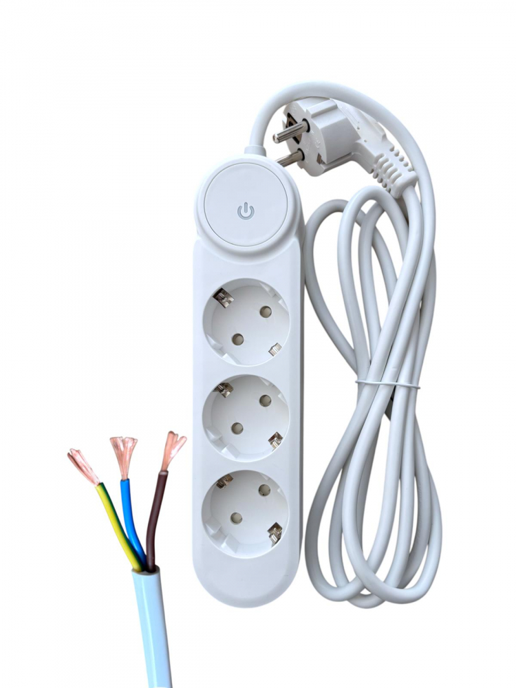 Prelungitor AVI® cu fire - conductor cupru, 3 prize, cablu 2m, întrerupător, 3x1.5mm², 16A, 4000W, AVI-4797 [1]